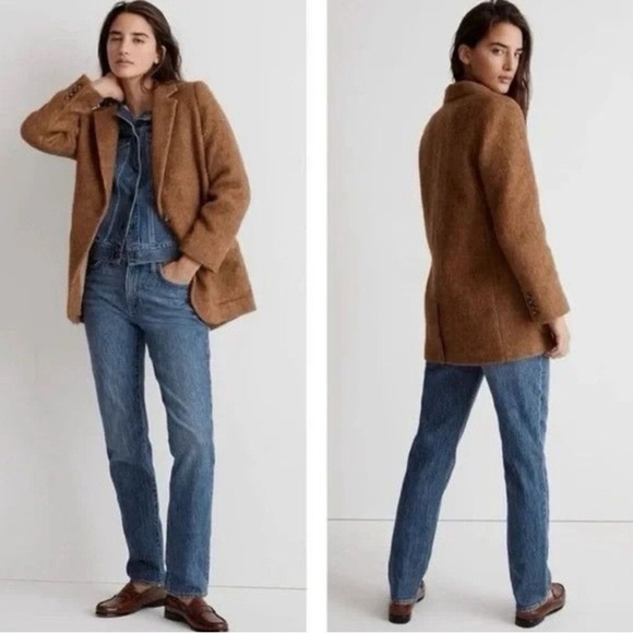 MADEWELL Larsen Blazer Camel Tan Boucle Wool Alpaca Blend Longline Coat Small - Picture 2 of 15
